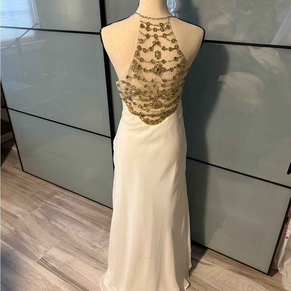 Dave & Johnny White Pleated Halter Gown - Picture 3 of 3